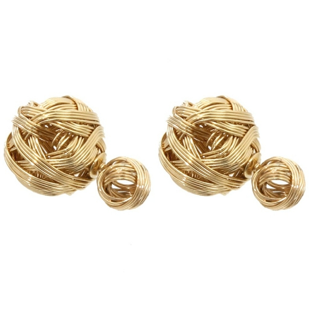 Double sided Ball of twine knot earrings ear ring - Picture 3 of 4